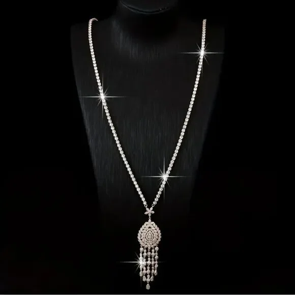 18K Gold Plated French Classic Tassel Diamond Sweater Chain Necklace - Picture 1 of 4